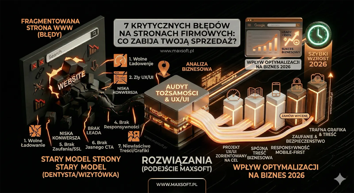 7 krytycznych błędów na stronach firmowych, które zabijają Twoją sprzedaż.